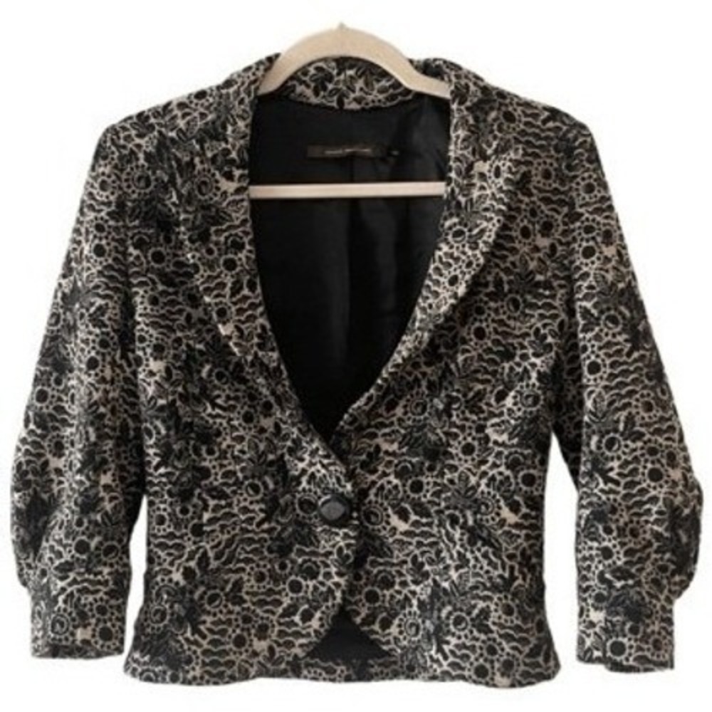 B1 Sultanna Frantsuzova Floral Blazer Black Beige Vintage Y2K Wool Blend